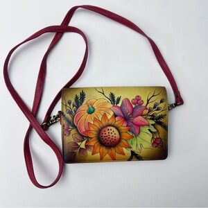 ANUSCHKA Leather Hand Painter Harvest Ball Crossbody Purse